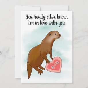 Cartes Pour Fêtes Annuelles Cute Funny Otter Pun Valentines Romantic Flat Card