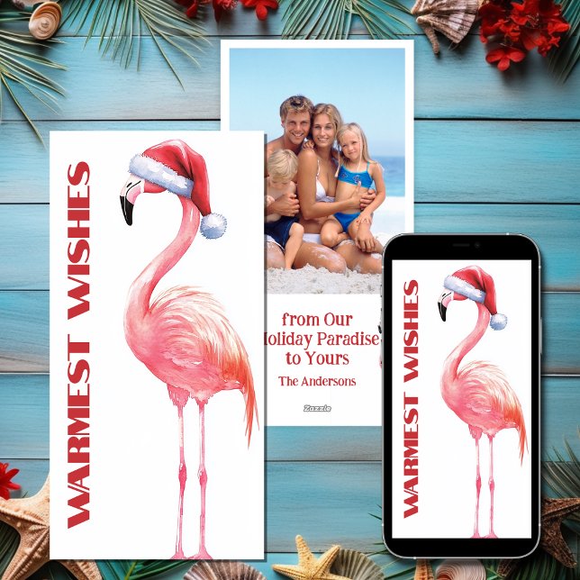 Cartes Pour Fêtes Annuelles Cute Funny Père Noël Flamant rose Beach Photo de N (Cute Funny Santa Flamingo Beach Christmas Photo Holiday Card)