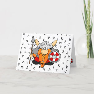 Cartes Pour Fêtes Annuelles Cute Funny Petit Viking Guerrier avec Runes