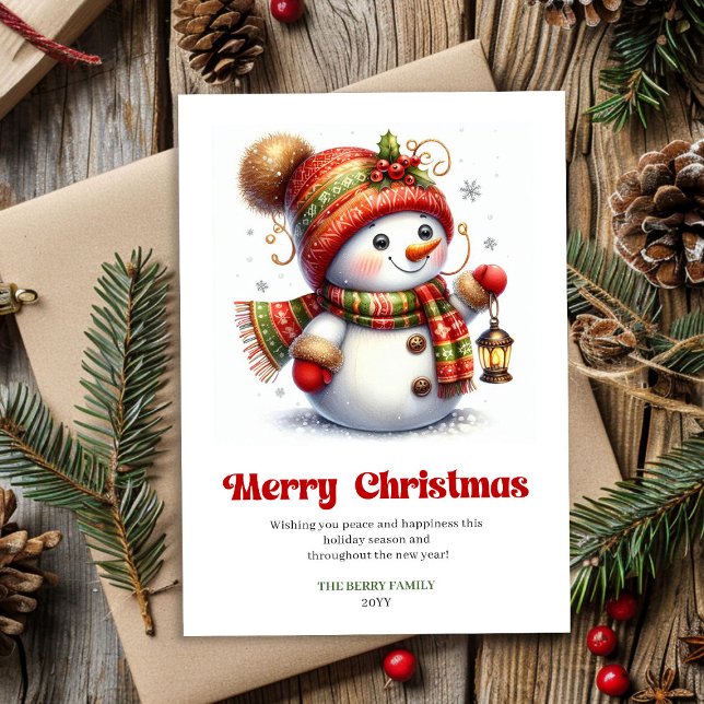 Cartes Pour Fêtes Annuelles Cute funny snowman red green gold holiday card  (Cute funny snowman red green gold holiday card printable)
