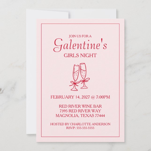 Cartes Pour Fêtes Annuelles Cute Galentine's Day XOXO Pink Red  (Devant)