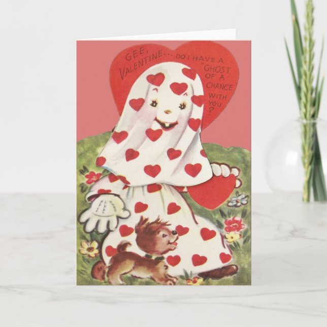 Cartes Pour Fêtes Annuelles Cute Ghost Puppy Dog Heart Valentine (Devant)