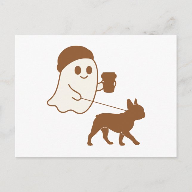 Cartes Pour Fêtes Annuelles Cute Ghost Walking Frenchie (Devant)