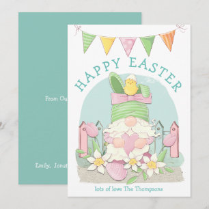 Cartes Pour Fêtes Annuelles Cute Gnome Bunny Chick Florals Turquoise Bonne Pâq