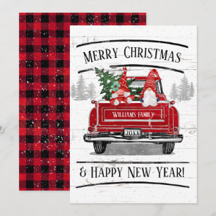 Cartes Pour Fêtes Annuelles Cute Gnome Couple Vintage Camion Rouge Noël