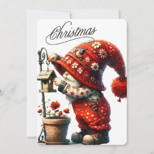 Cartes Pour Fêtes Annuelles Cute Gnome et Bird House