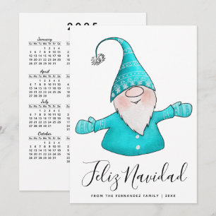 Cartes Pour Fêtes Annuelles Cute Gnome Turquoise Bleu Feliz Navidad Calendrier