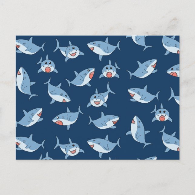 Cartes Pour Fêtes Annuelles Cute Great White Sharks Motif Océan (Devant)