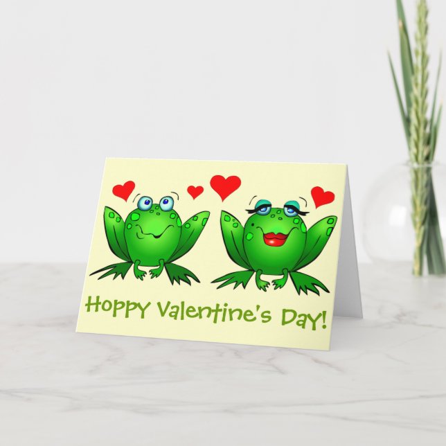 Cartes Pour Fêtes Annuelles Cute Green Cartoon Frogs Hoppy Valentines (Devant)