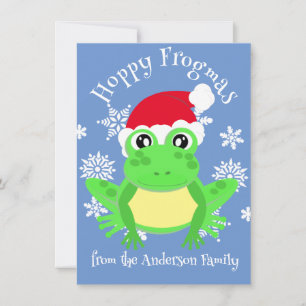 Cartes Pour Fêtes Annuelles Cute Grenouille verte Noël Père Noël Carton Bleu
