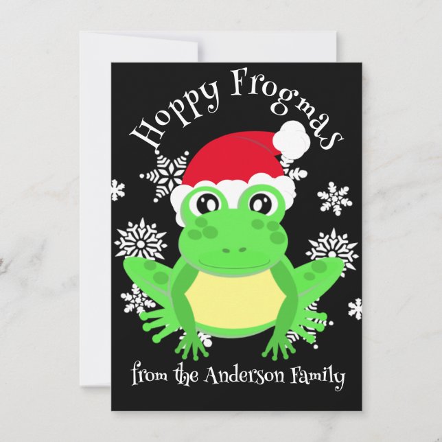 Cartes Pour Fêtes Annuelles Cute Grenouille verte Noël Santa Chapeau Carton no (Devant)