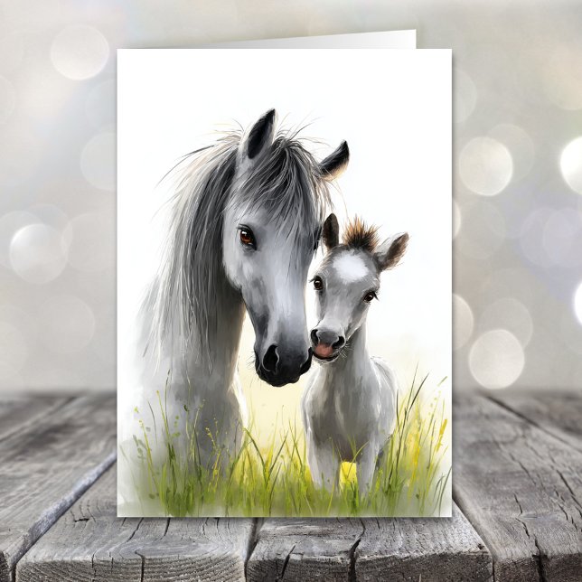 Cartes Pour Fêtes Annuelles Cute Grey Horse and Foal Mother's Day (Créateur téléchargé)