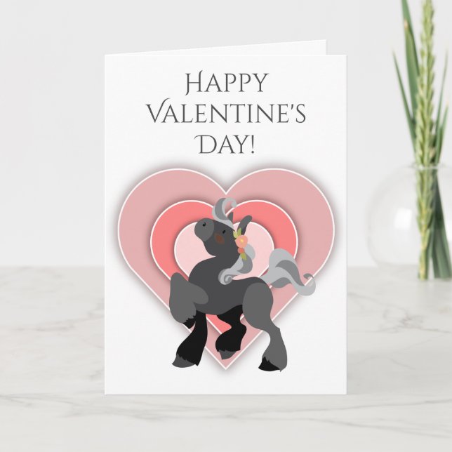 Cartes Pour Fêtes Annuelles Cute Grey Pony et Coeurs Cheval Saint Valentin (Devant)