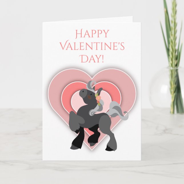 Cartes Pour Fêtes Annuelles Cute Grey Pony et Coeurs Cheval Saint Valentin (Devant)