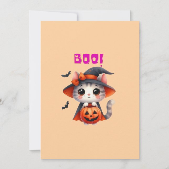 Cartes Pour Fêtes Annuelles Cute Halloween Chat avec Citrouille et sorcière Ca (Devant)