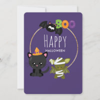 Cute Halloween Chat, chauve-souris et maman Boo