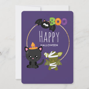 Cartes Pour Fêtes Annuelles Cute Halloween Chat, chauve-souris et maman Boo