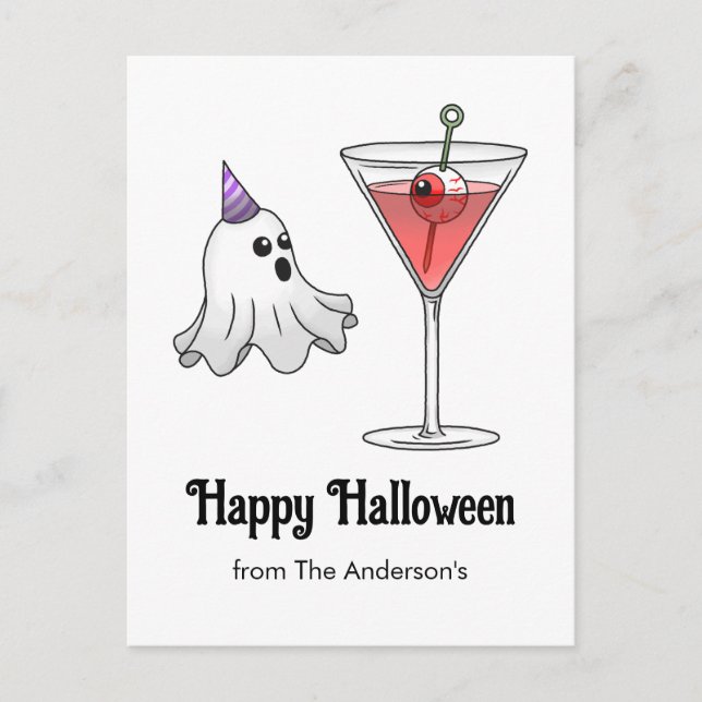Cartes Pour Fêtes Annuelles Cute Halloween Ghost & Cocktail Éffrayant (Devant)