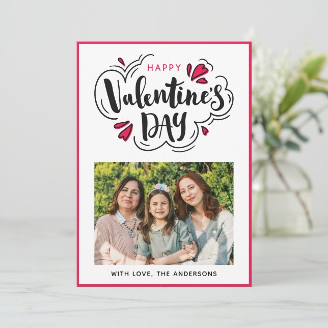 Cartes Pour Fêtes Annuelles Cute Happy Valentine's Day Script Photo (Debout devant)