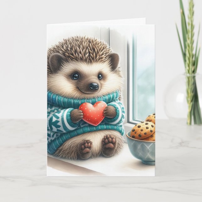 Cartes Pour Fêtes Annuelles Cute Hedgehog Coeur Cookies Saint-Valentin (Devant)