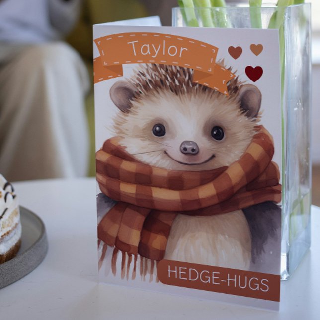 Cartes Pour Fêtes Annuelles Cute Hedgehog Hedgehugs Valentines personnalisées (Cute Hedgehog Hedgehugs personalized Valentines Holiday Card from Ricaso. Hedgehog hugs add own name)