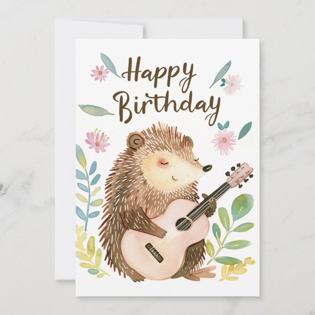 Cartes Pour Fêtes Annuelles Cute Hedgehog jouant Guitare Anniversaire (Devant)