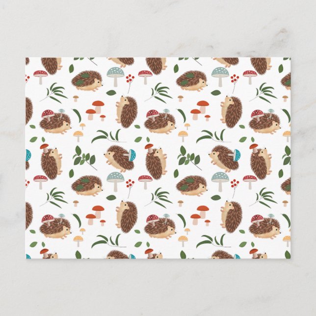 Cartes Pour Fêtes Annuelles Cute Hedgehog Mushrooms Woodland Forest Animal (Devant)