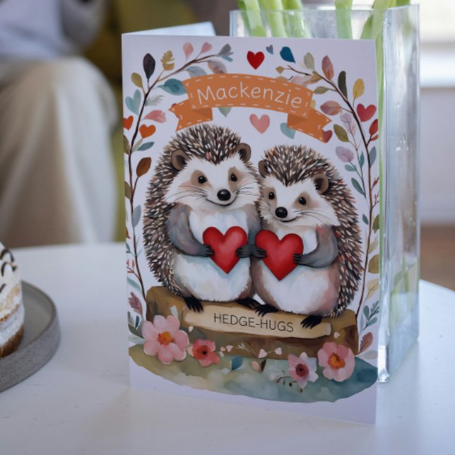 Cartes Pour Fêtes Annuelles Cute Hedgehogs Hedgehugs Valentines personnalisées (Cute Hedgehogs Hedgehugs personalized Valentines Holiday Card by Ricaso. Hugs and kisses hedgehogs)