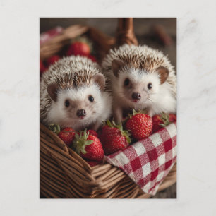 Cartes Pour Fêtes Annuelles Cute Hérisson à la recherche d'un panier de fraise