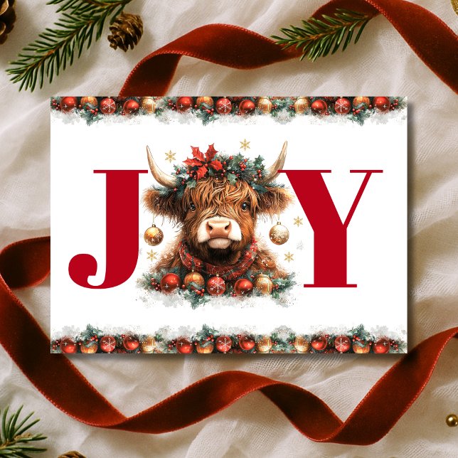 Cartes Pour Fêtes Annuelles Cute Highland Cow Joy Christmas (Créateur téléchargé)