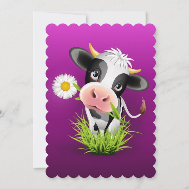 Cartes Pour Fêtes Annuelles Cute Holstein cow in grass over purple (Devant)