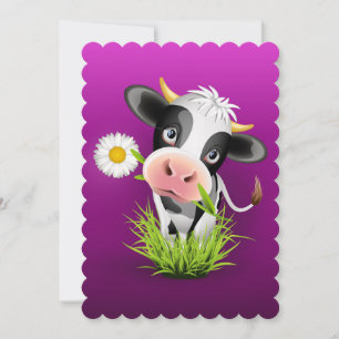 Cartes Pour Fêtes Annuelles Cute Holstein cow in grass over purple