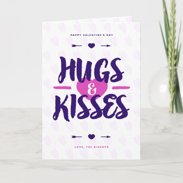 Cartes Pour Fêtes Annuelles Cute Hugs & Kisses Rustic Lettered Valentine's Day (Devant)