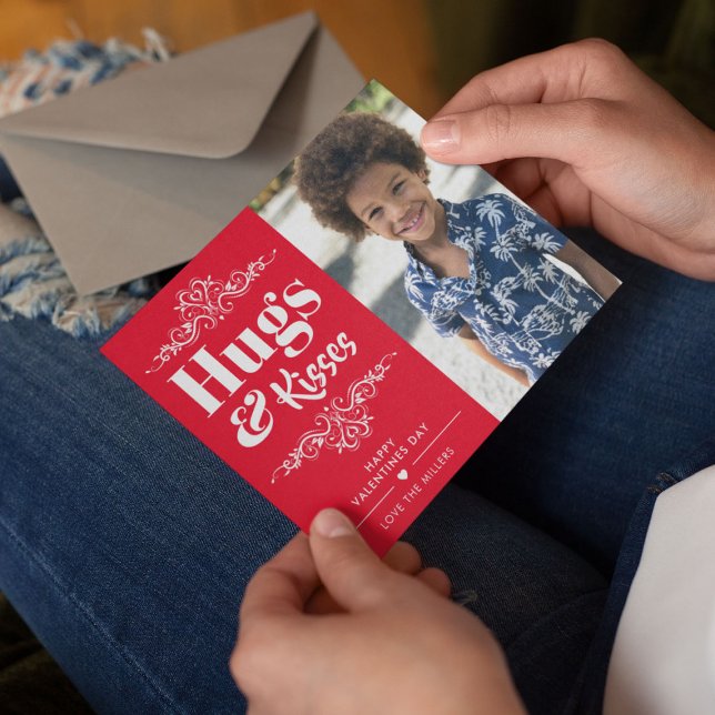 Cartes Pour Fêtes Annuelles Cute Hugs & Kisses Valentine Photo (Créateur téléchargé)