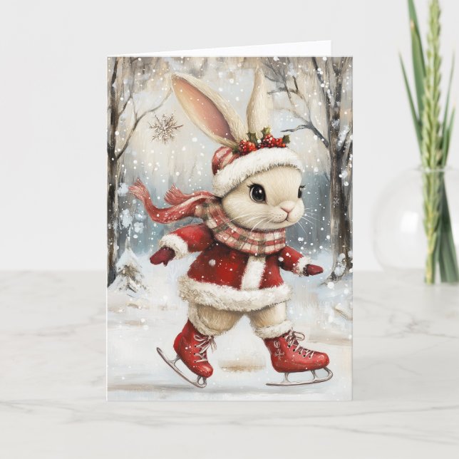 Cartes Pour Fêtes Annuelles Cute Ice Skating Baby Bunny Christmas (Devant)
