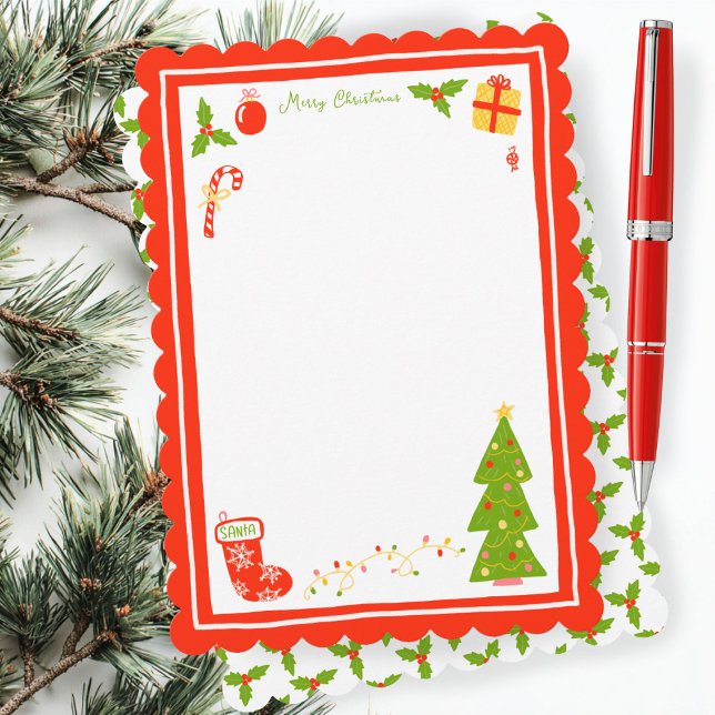 Cartes Pour Fêtes Annuelles Cute Icons Scalloped CUSTOM Christmas Stationery (Cute Icons Scalloped CUSTOM Non-Photo Christmas Stationery Note Card Holiday Card
)