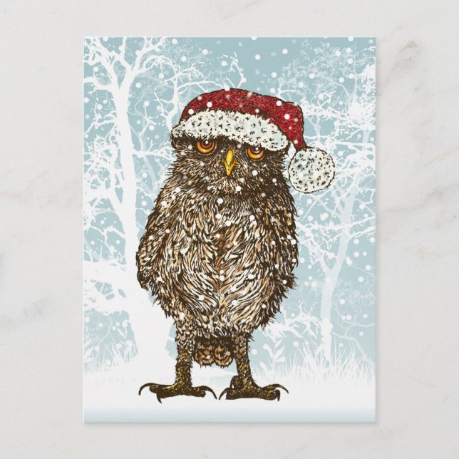 Cartes Pour Fêtes Annuelles Cute Illustration of an Owl wearing a Santa Hat (Devant)