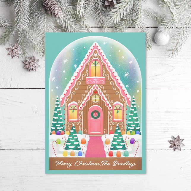 Cartes Pour Fêtes Annuelles Cute Illustré pain d'épices Snowglobe (Créateur téléchargé)