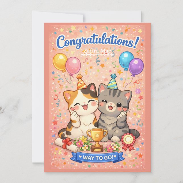 Cartes Pour Fêtes Annuelles Cute Kawaii Cat Congratulations Card Party Kitten (Devant)