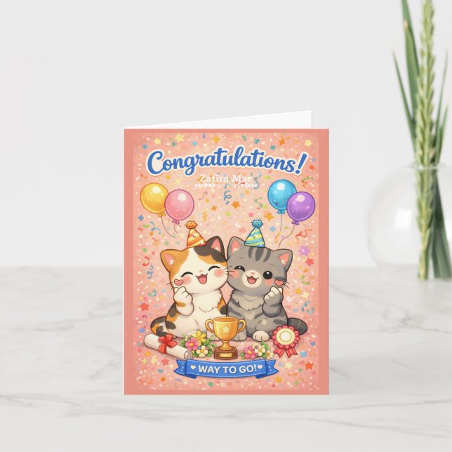 Cartes Pour Fêtes Annuelles Cute Kawaii Cat Congratulations Card Party Kitten (Devant)