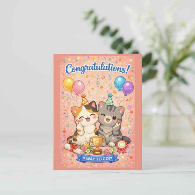 Cartes Pour Fêtes Annuelles Cute Kawaii Cat Congratulations Card Party Kitten (Debout devant)
