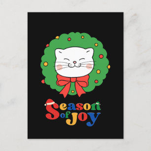 Cartes Pour Fêtes Annuelles Cute Kawaii Chat Noël Wreath Saison de joie