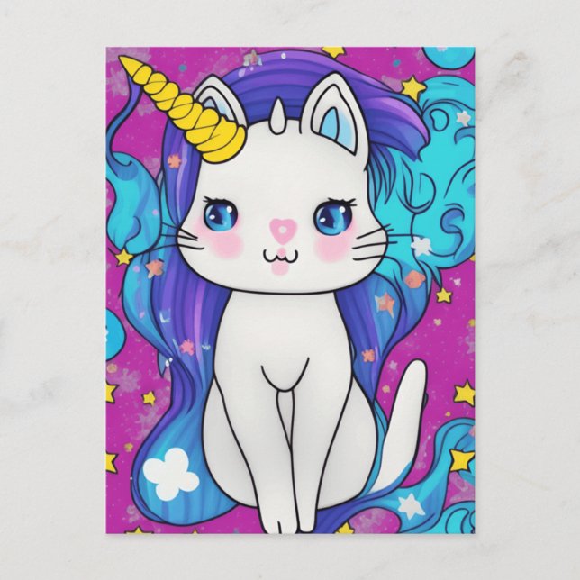Cartes Pour Fêtes Annuelles Cute Kawaii Unicorn Chat (Devant)