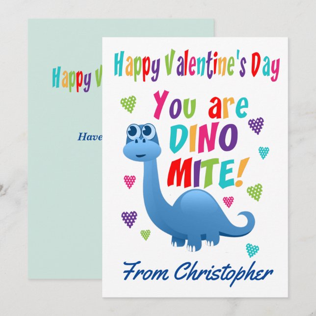 Cartes Pour Fêtes Annuelles Cute Kids Valentines Day Classroom Dinosaur (Devant / Derrière)