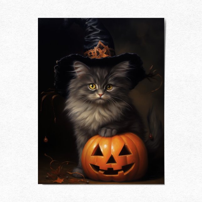 Cartes Pour Fêtes Annuelles Cute Kitten avec Citrouille, Halloween victorien (Créateur téléchargé)