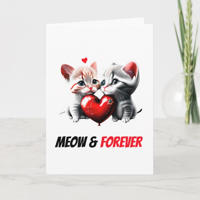 Cartes Pour Fêtes Annuelles Cute kitten couple miow et éternellement chat pun  (Devant)