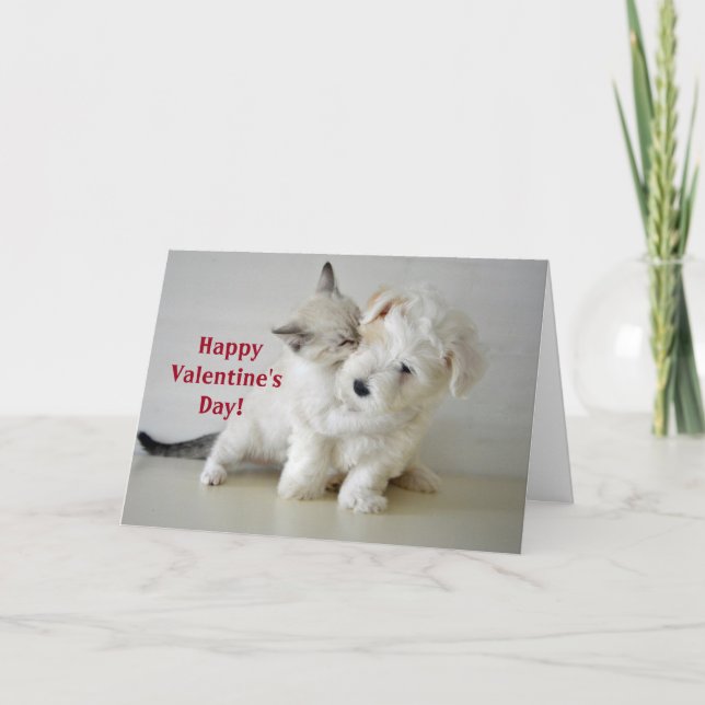 Cartes Pour Fêtes Annuelles Cute Kitten Puppy Valentine's Day Folded (Devant)