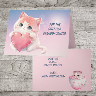 Cartes Pour Fêtes Annuelles Cute Kitten Rose Heart Grandgirl Valentine