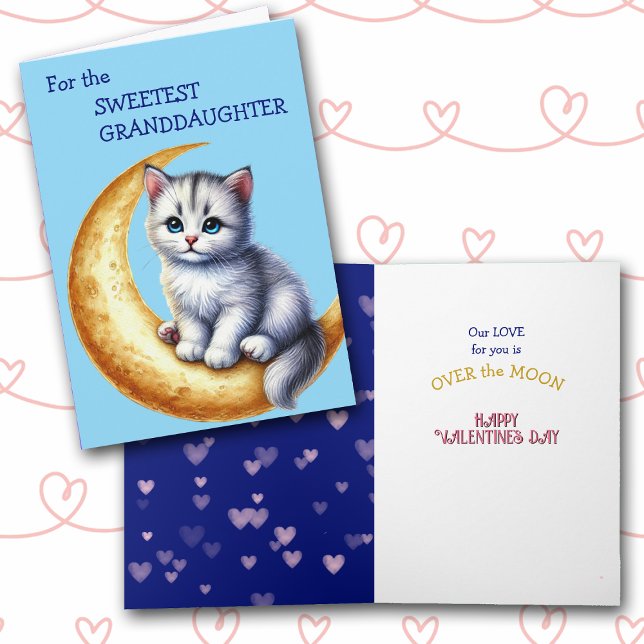 Cartes Pour Fêtes Annuelles Cute Kitten sur la Lune Petite-fille Valentine (Créateur téléchargé)