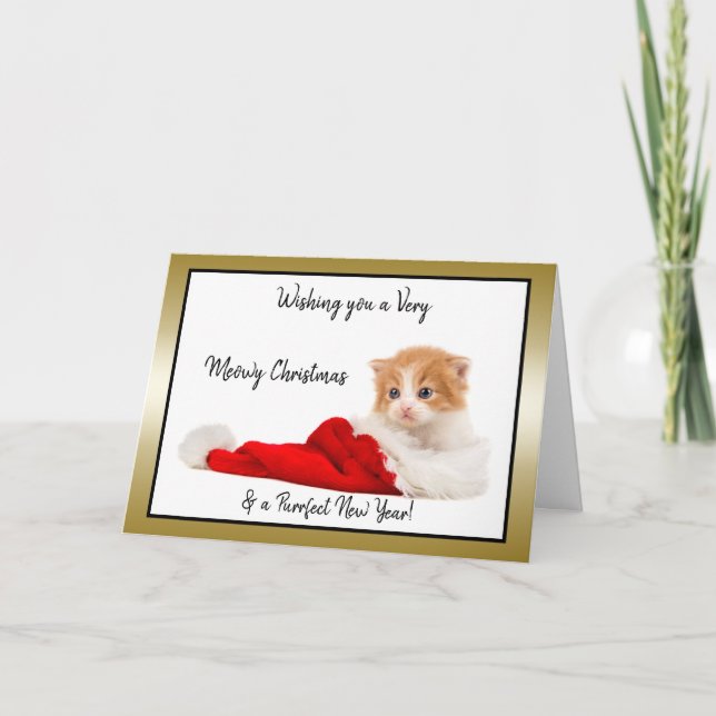 Cartes Pour Fêtes Annuelles Cute Kitten vous souhaite un Noël Meowy (Devant)